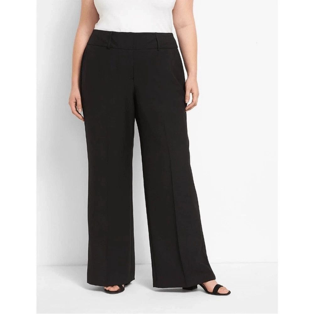 Lane Bryant Wide Leg Perfect Drape Dress Pants Womens 14 Short Black NEW